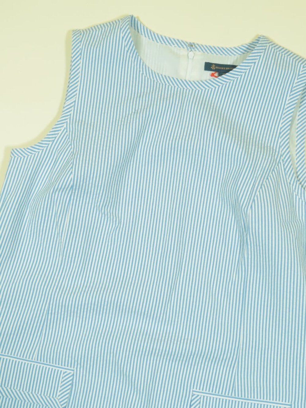 Brooks Brothers Pinstripe Seersucker Dress Womens 14 Blue White Lined Sleeveless